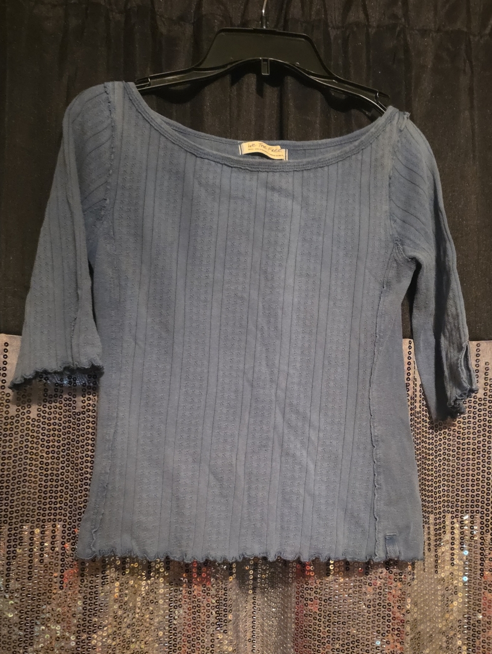 We The Free Dusty Blue Ribbed Boatneck Top